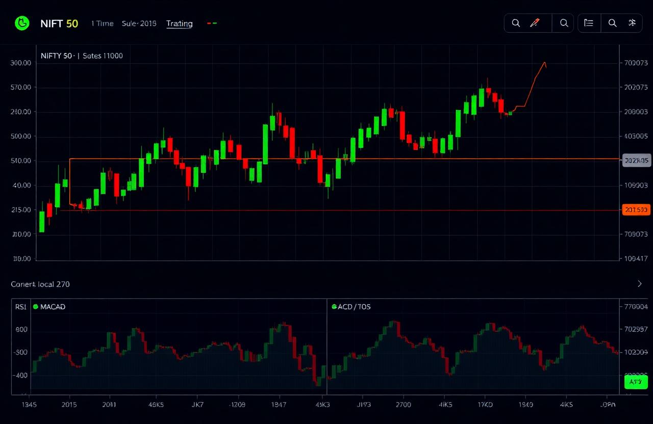 Birbull trading interface showing NIFTY 50 candlestick chart with technical indicators